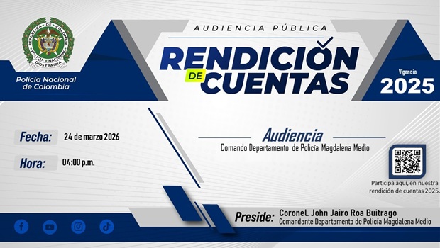 Invitaci&oacute;n a la rendici&oacute;n de cuentas de la Polic&iacute;a Nacional del Departamento de Polic&iacute;a Magdalena Medio que se realizara el 24 de marzo a las 04:00 pm         