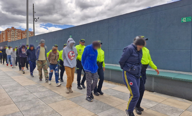 Presentación de la captura de 'Los Fronterizos' en el comando de Policía de la metropolitana de Bogotá