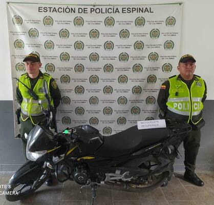 Recuperada motocicleta hurtada en  el municipio del Espinal 