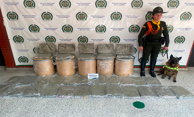 Estupefacientes incautados y un Polic&iacute;a junto con su perro Candy 