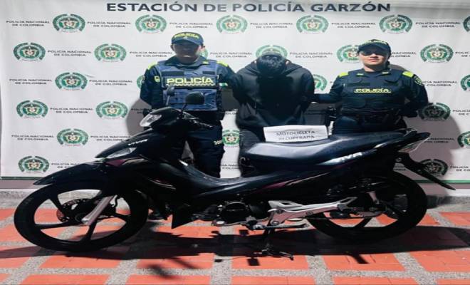 Captura en flagrancia por hurto a motocicleta en el municipio de Garzón