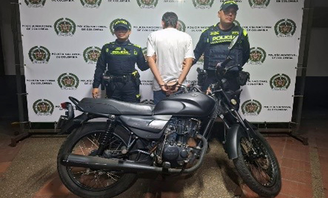 La Policía Nacional logró la captura en flagrancia de un hombre por el delito de receptación y la recuperación de una motocicleta que había sido hurtada en Villavicencio