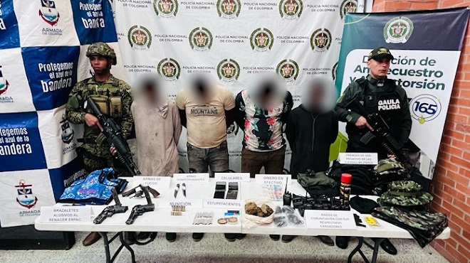 La Policía y la Armada Nacional capturaron cuatro presuntos integrantes de un grupo armado ilegal en el Meta