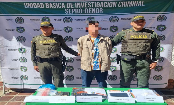 En la carrera 9 del municipio de Pamplona, fue sorprendido un hombre portando 15 gramos de clorhidrato de cocaína 