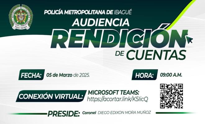 Banner audiencia rendición de cuentas Policía Metropolitana de Ibagué 2024