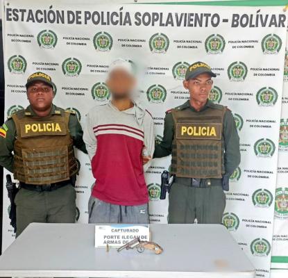 Captura por el delito de porte ilegal de arma de fuego en Soplaviento