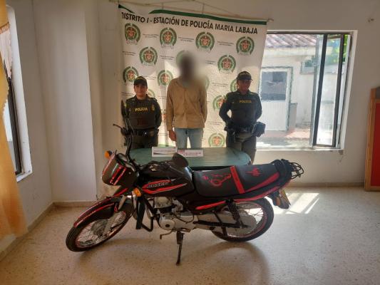 Captura por receptación y recuperación de motocicleta en Maria la Baja.