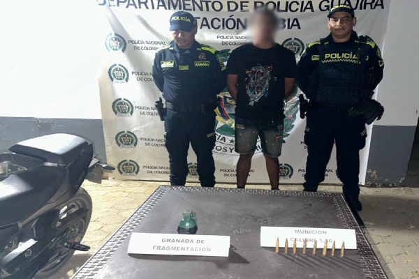 Capturado un sujeto en Uribía portando una granada y cartuchos para fusil