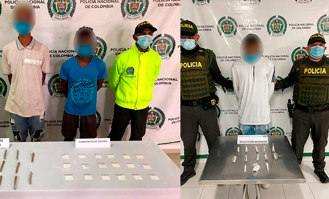 3 personas capturadas-policías custodiando-elementos incautados