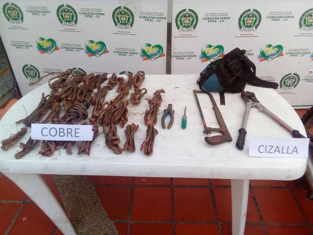 En el operativo de captura les fue hallado el material hurtado y herramientas