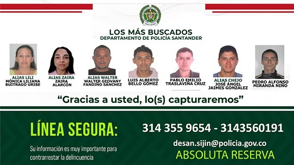 La Policía Nacional en Santander emite el cartel de los más buscados