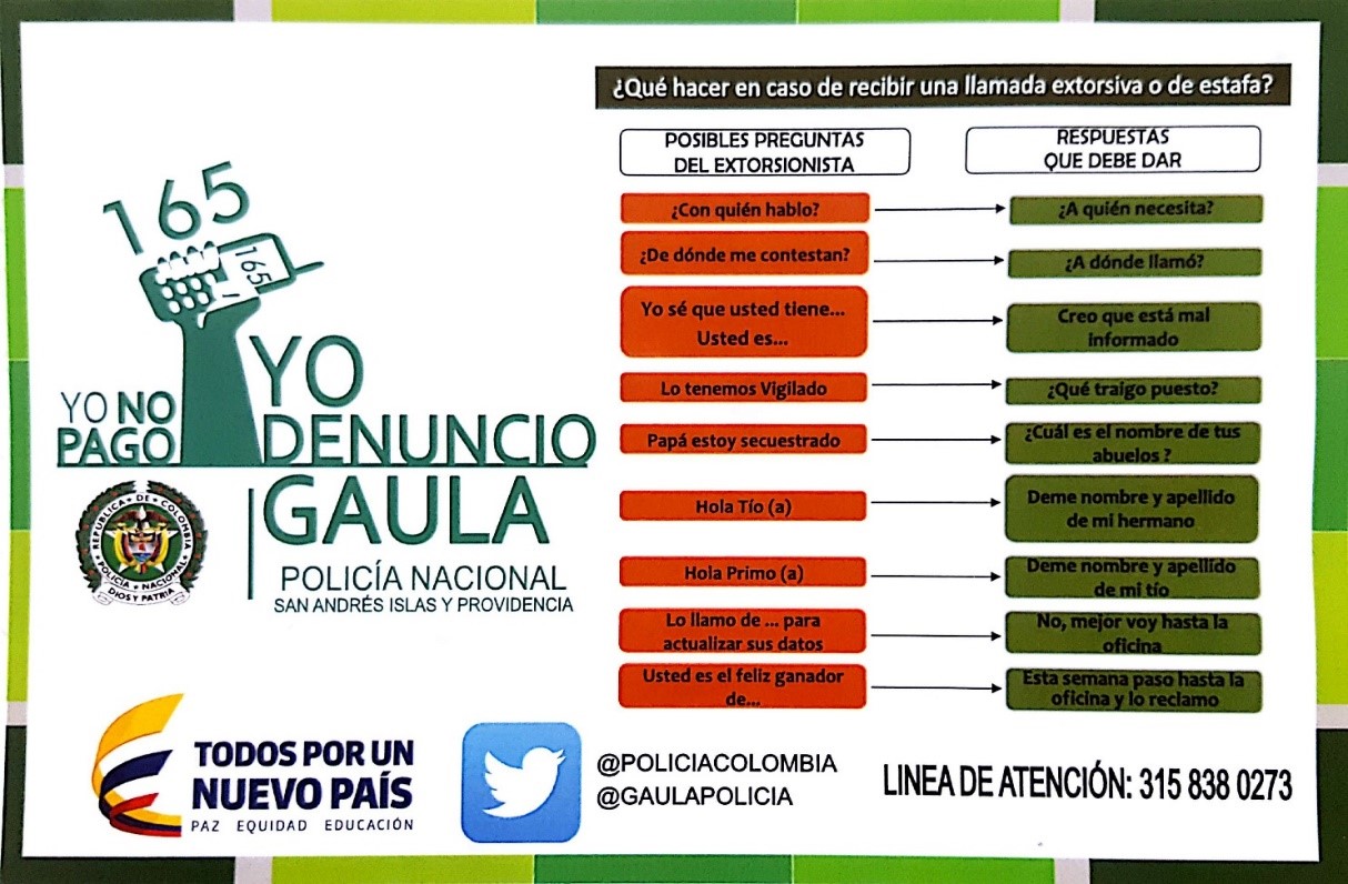 San Andrés no paga, denuncia: campaña de la Policía Nacional sobre llamadas extorsivas.