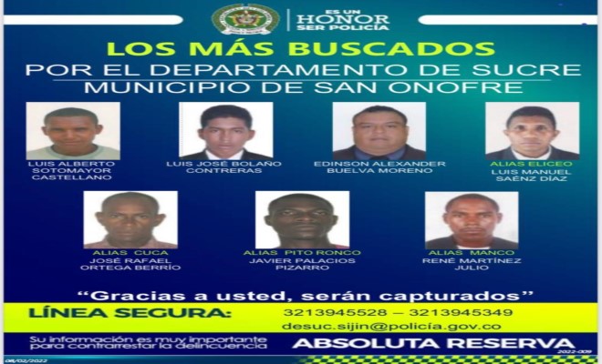 Cartel los mas buscados en San Onofre