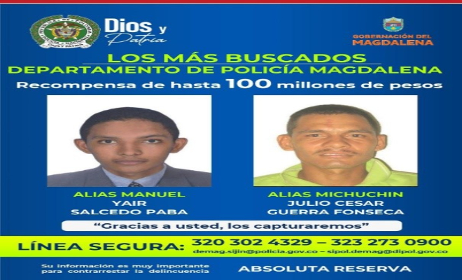 recompensa significativa de hasta $100 millones por estos sujetos que atentaron contra patrulla de la Policía en El Banco, Magdalena