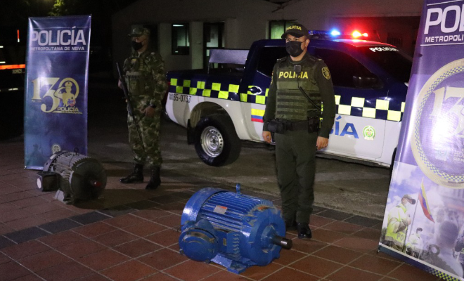 Policía y ejército recuperan dos motores para extracción de crudo en zona industrial al sur de Neiva