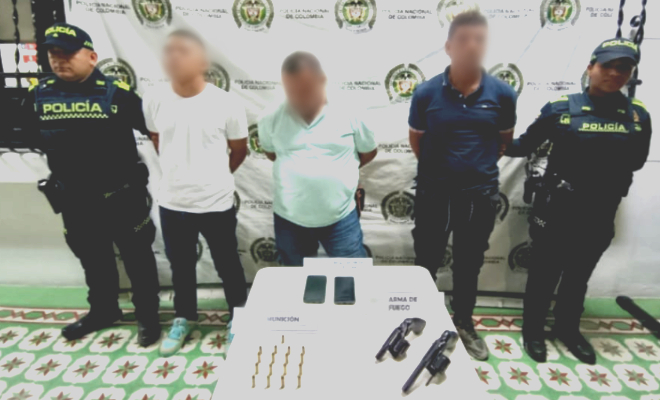  Capturan a tres hombres de 20,33, y 45 años por los delitos de tráfico y porte de arma de fuego
