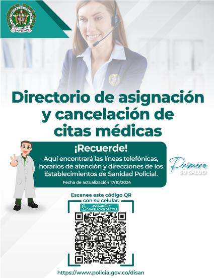 Directorio de asignación y cancelación de citas médicas de la Dirección de Sanidad