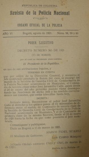 Revista Policía Nacional edición Nro. 58, 59 y 60 Primera época